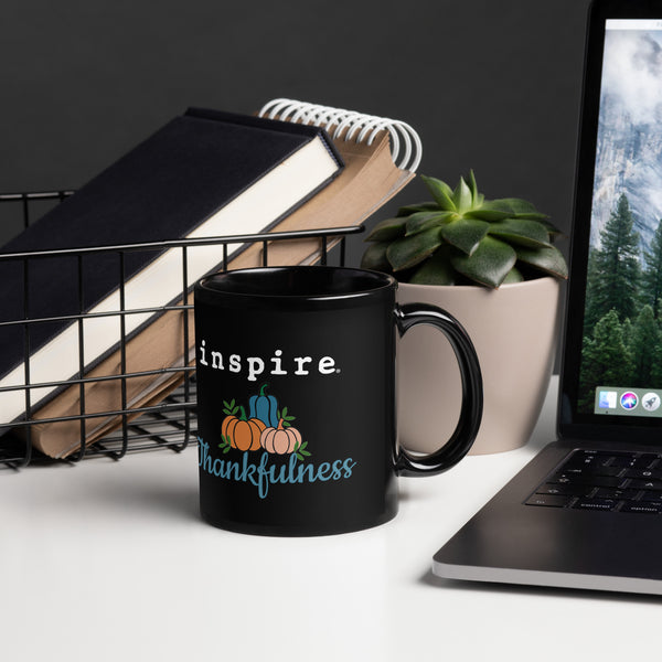 inspire Thankfulness Black Glossy Mug