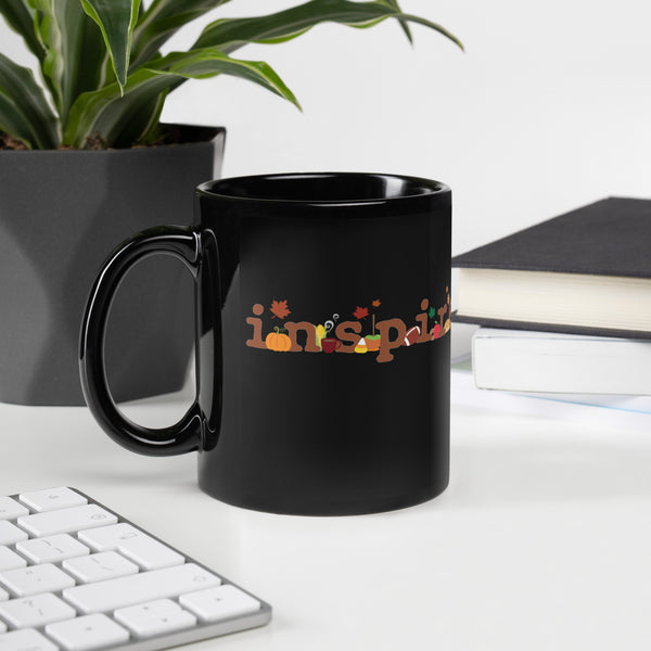 inspire Fall Theme Black Glossy Mug