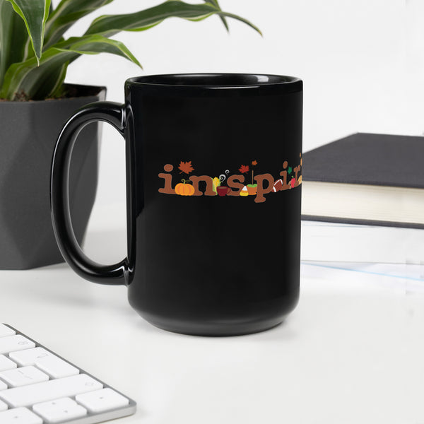 inspire Fall Theme Black Glossy Mug
