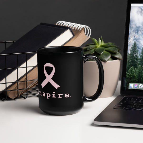inspire Breast Cancer Ribbon Black Glossy Mug