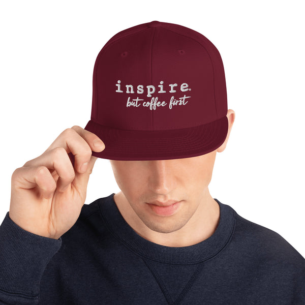 inspire But Coffee First Snapback Hat