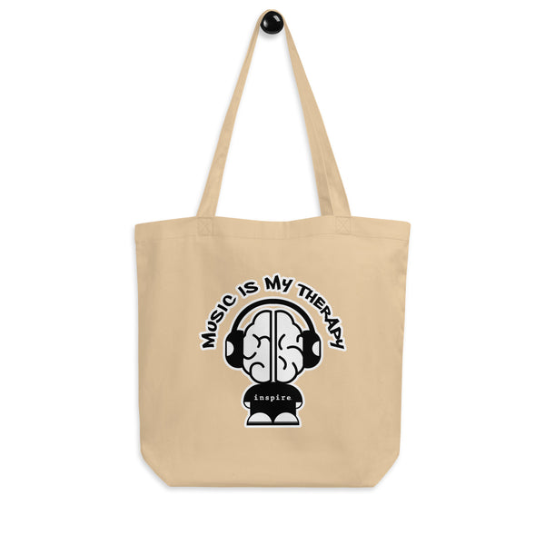 inspire Music is My Therapy Black and White Eco Tote Bag