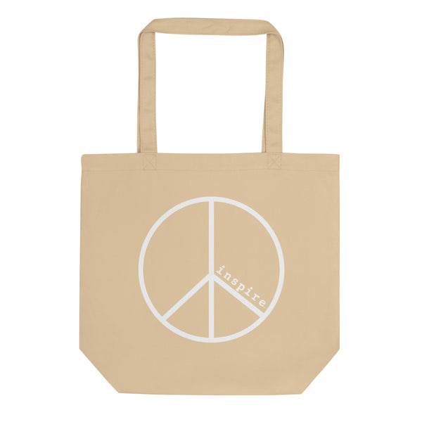 inspire Peace Sign White Print Eco Tote Bag