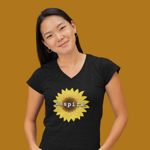 inspire Sunflower Women’s recycled v-neck t-shirt