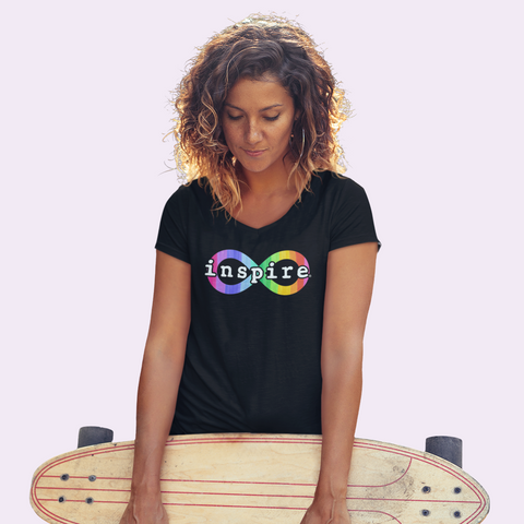inspire Neurodiversity Awareness Rainbow Infinity  Women’s recycled v-neck t-shirt