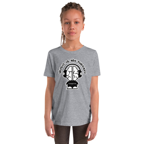 inspire Music Is My Therapy Black and White Youth Short Sleeve T-Shirt