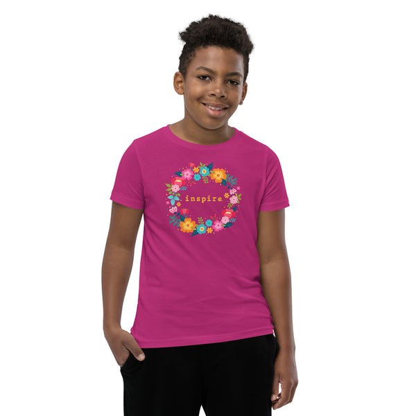 inspire Floral Wreath Youth Short Sleeve T-Shirt
