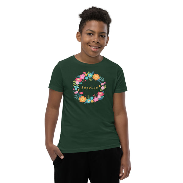 inspire Floral Wreath Youth Short Sleeve T-Shirt