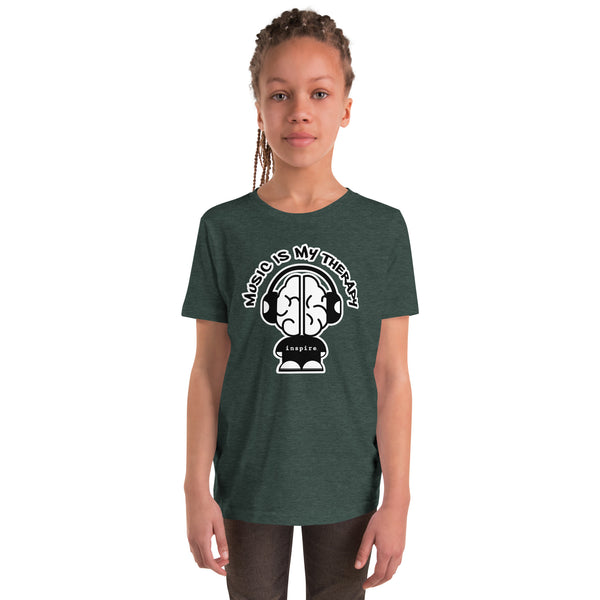 inspire Music Is My Therapy Black and White Youth Short Sleeve T-Shirt