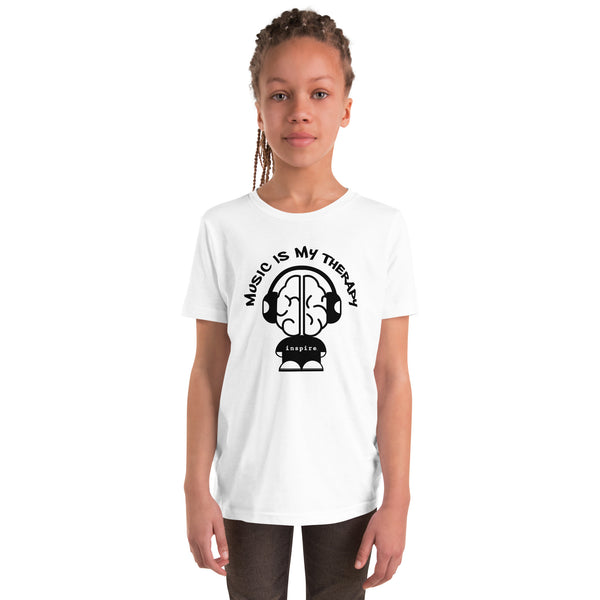 inspire Music Is My Therapy Black and White Youth Short Sleeve T-Shirt
