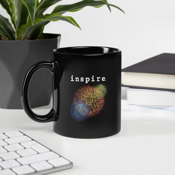 inspire Fireworks Black Glossy Mug