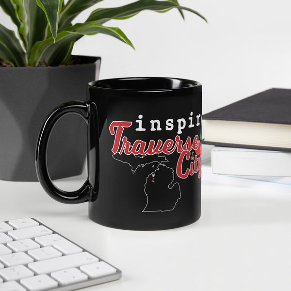 inspire Traverse City Cherry Black Glossy Mug
