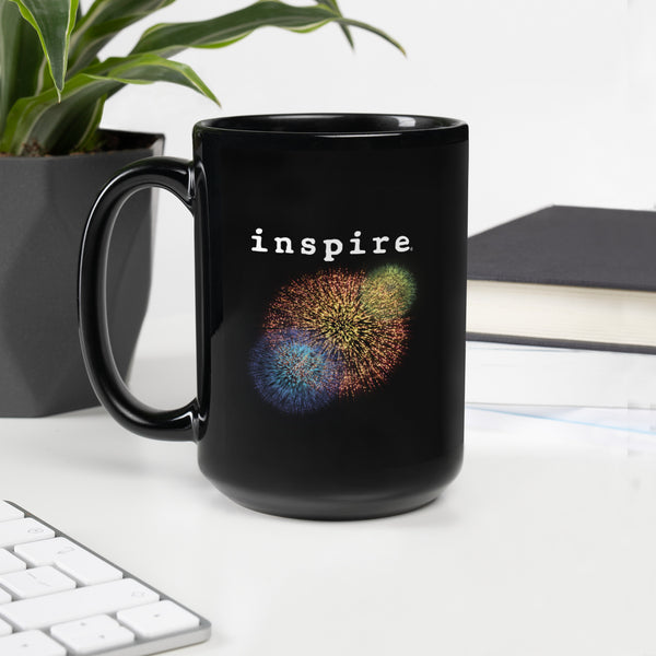 inspire Fireworks Black Glossy Mug