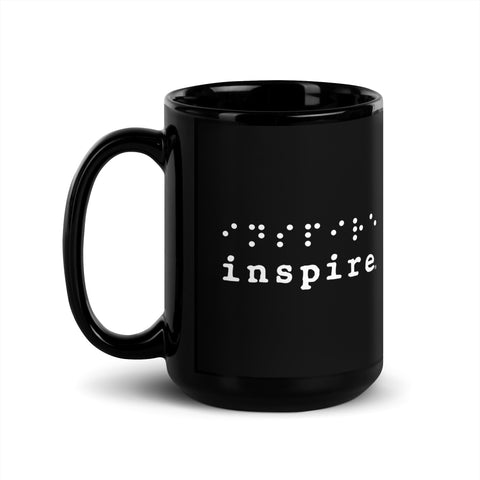 inspire Braille Black Glossy Mug