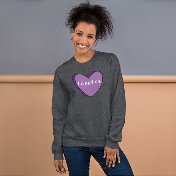 inspire Purple Candy Heart Unisex Crewneck
