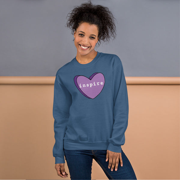 inspire Purple Candy Heart Unisex Crewneck