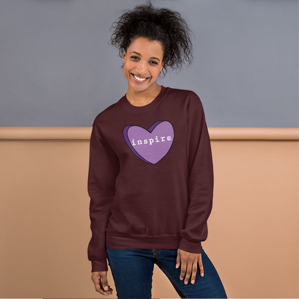 inspire Purple Candy Heart Unisex Crewneck