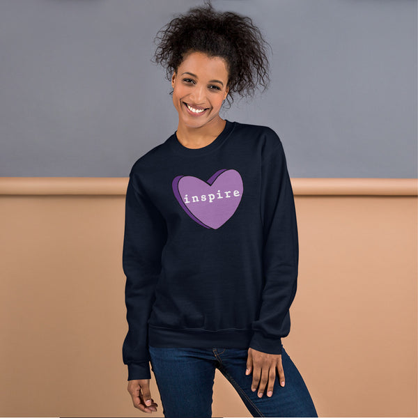 inspire Purple Candy Heart Unisex Crewneck