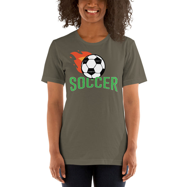 inspire Soccer Ball Flamin' Unisex t-shirt