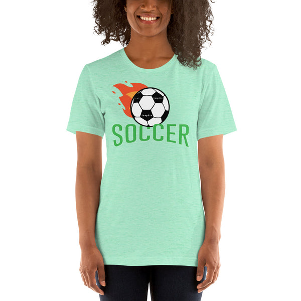 inspire Soccer Ball Flamin' Unisex t-shirt