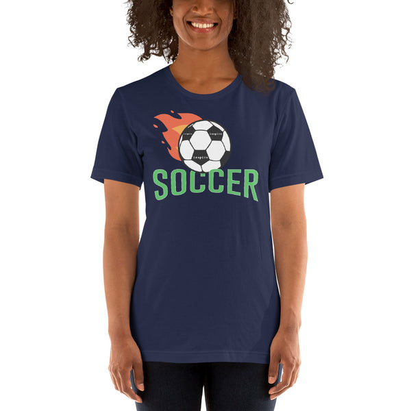 inspire Soccer Ball Flamin' Unisex t-shirt