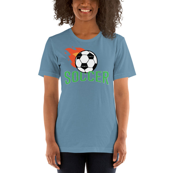inspire Soccer Ball Flamin' Unisex t-shirt