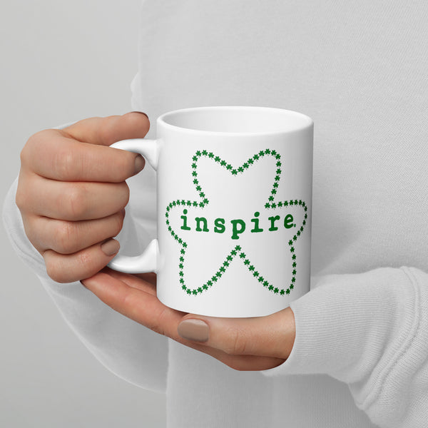 inspire Shamrock Outline White glossy mug