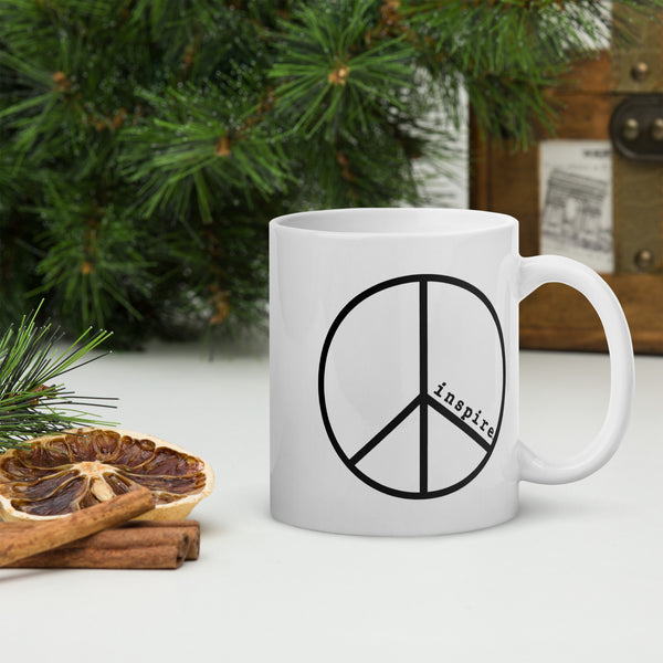 inspire Peace Lettering Print White glossy mug
