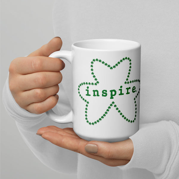 inspire Shamrock Outline White glossy mug