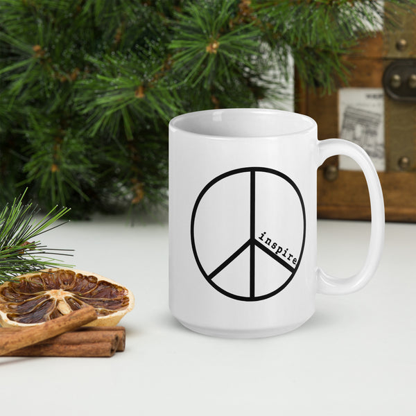 inspire Peace Lettering Print White glossy mug