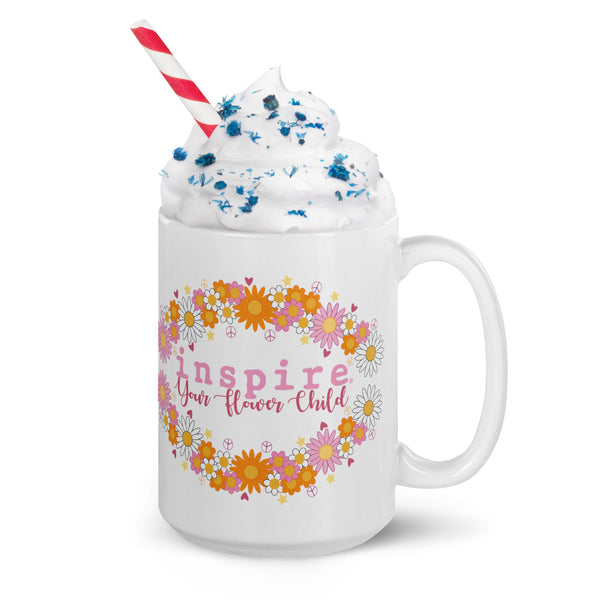 inspire Your Inner Flower Child White glossy mug