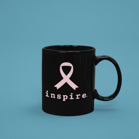 inspire Breast Cancer Ribbon Black Glossy Mug