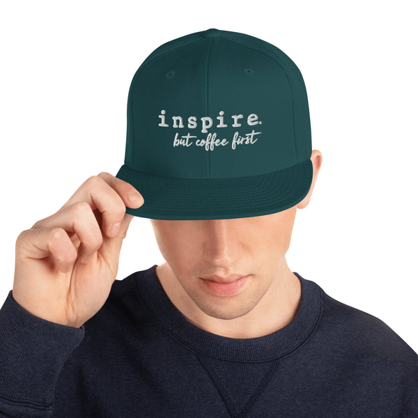 inspire But Coffee First Snapback Hat
