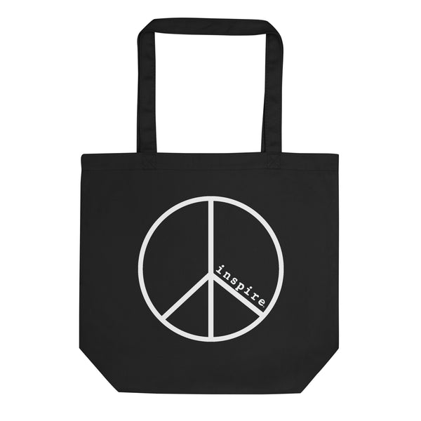 inspire Peace Sign White Print Eco Tote Bag