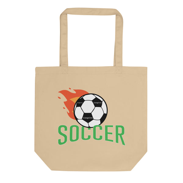 inspire Soccer Ball with Flames Eco Tote Bag