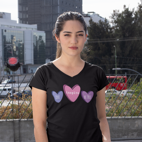 inspire Three Hearts Women’s recycled v-neck t-shirt