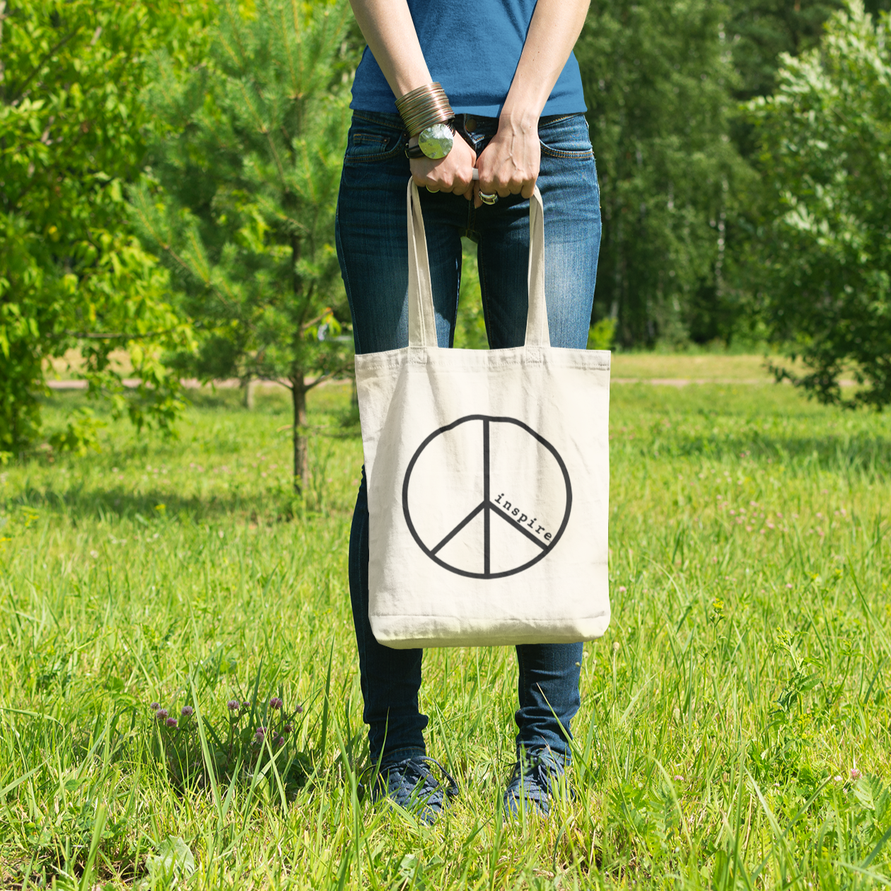 inspire Peace Sign Black Print Eco Tote Bag – EZ Awareness By Design