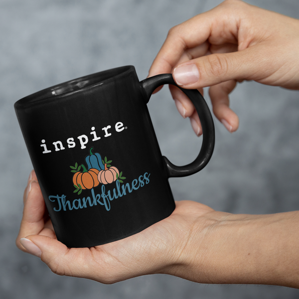 inspire Thankfulness Black Glossy Mug
