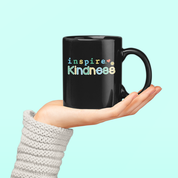 inspire Kindness Black Glossy Mug