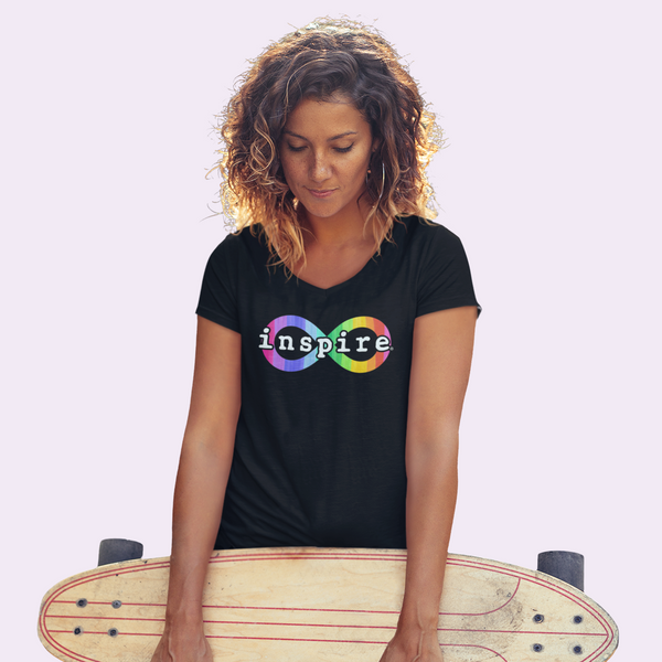 inspire Neurodiversity Awareness Rainbow Infinity  Women’s recycled v-neck t-shirt