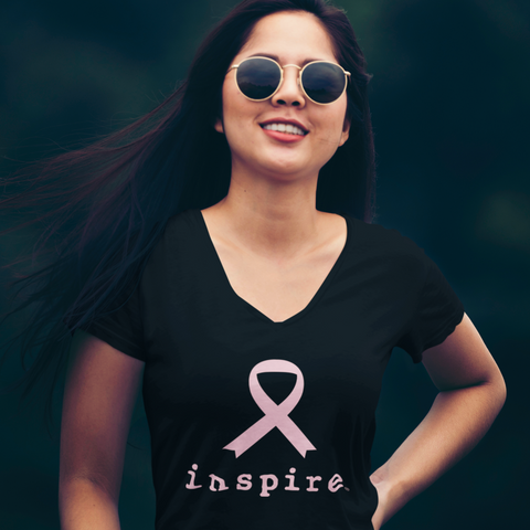 inspire Breast Cancer Ribbon Women’s recycled v-neck t-shirt