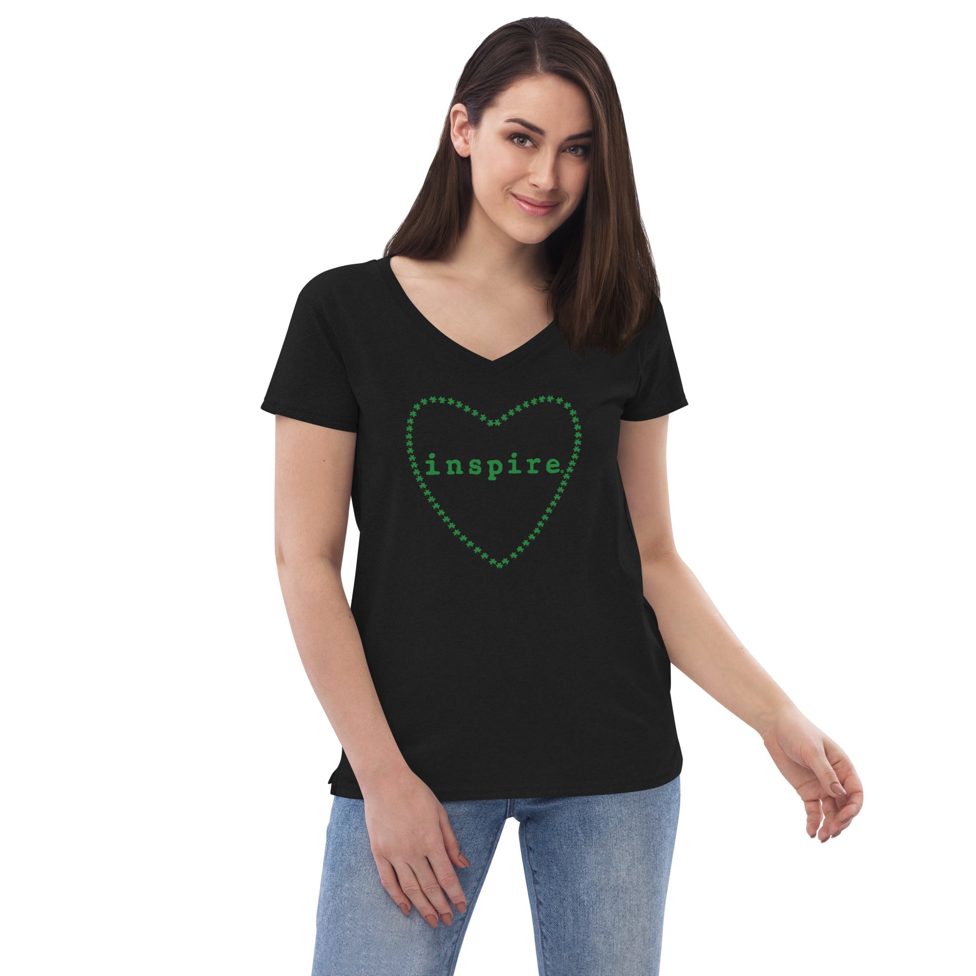 inspire Shamrock Heart Outline Women’s recycled v-neck t-shirt