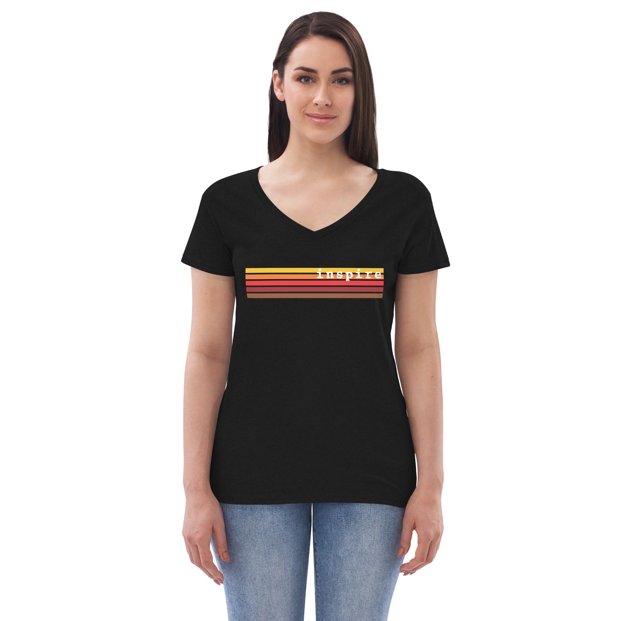 inspire Retro Stripes Women’s recycled v-neck t-shirt