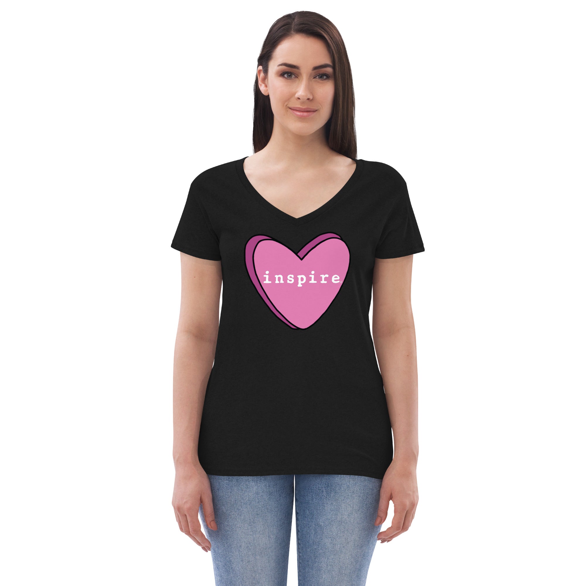 inspire Pink Heart Women’s recycled v-neck t-shirt