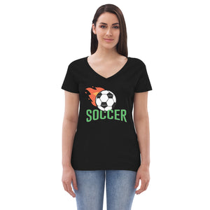 inspire Soccer Ball with Flames Women’s recycled v-neck t-shirt