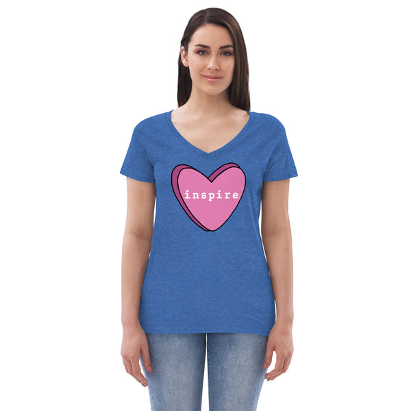 inspire Pink Heart Women’s recycled v-neck t-shirt