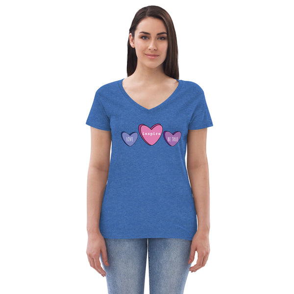 inspire Three Hearts Women’s recycled v-neck t-shirt