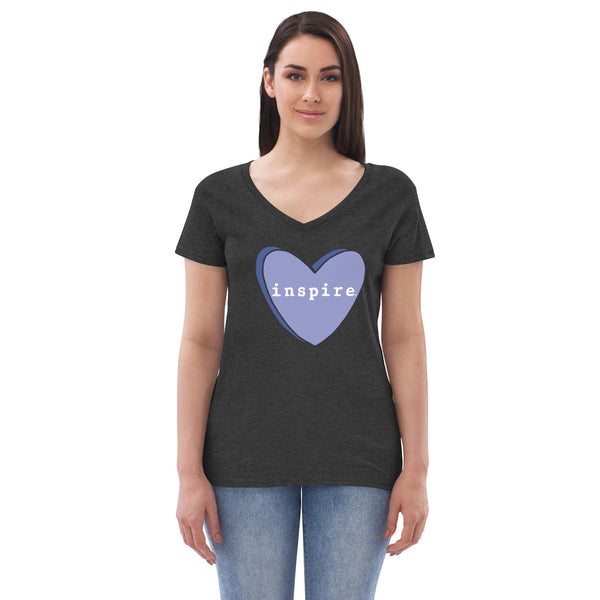 inspire Blue Heart Women’s recycled v-neck t-shirt