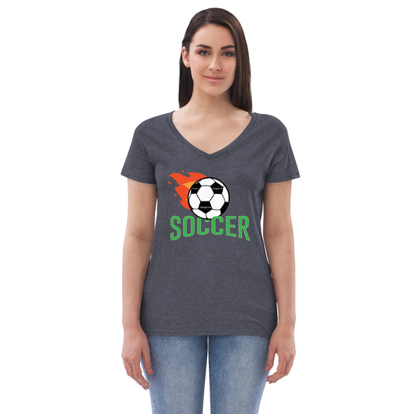 inspire Soccer Ball with Flames Women’s recycled v-neck t-shirt