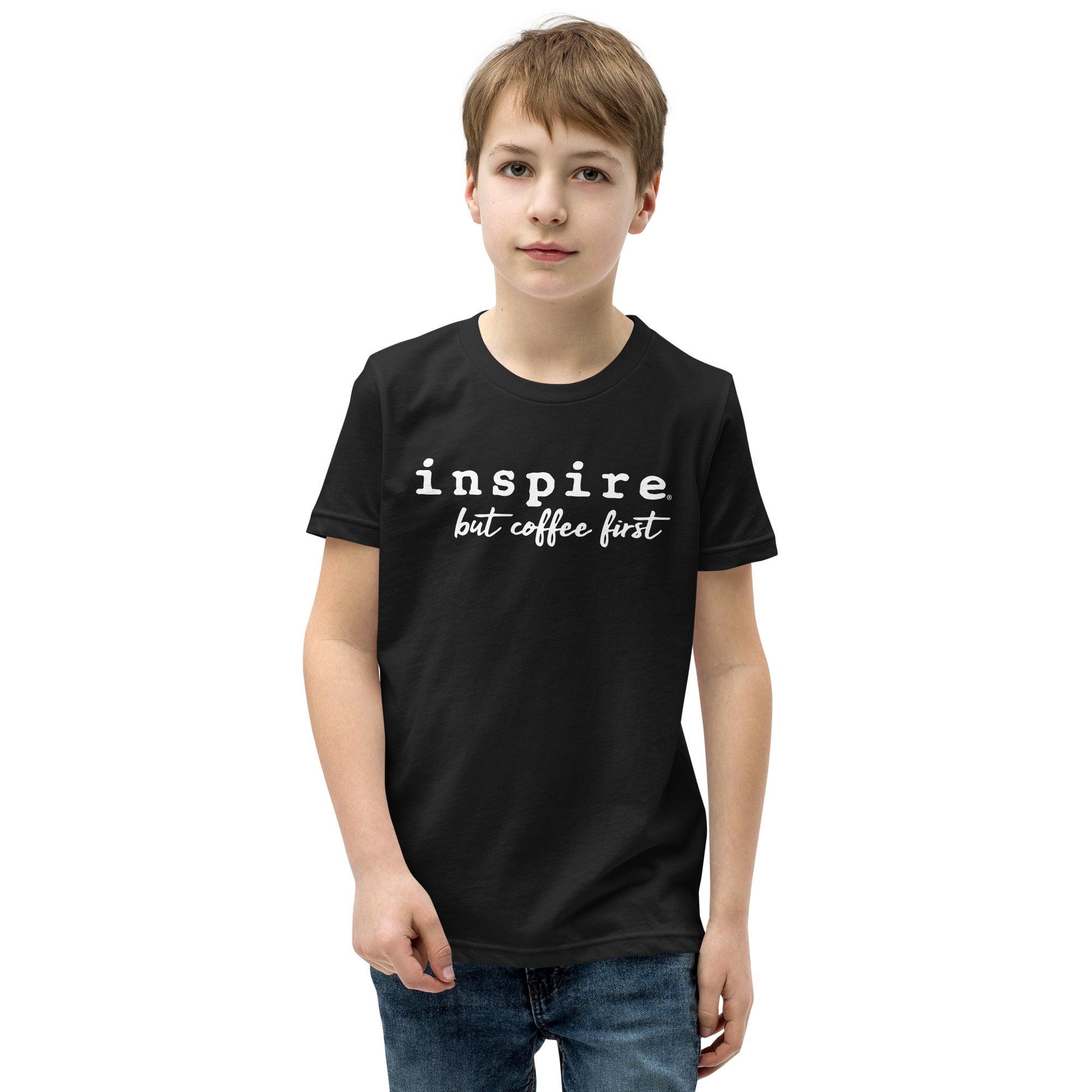 inspire But First Coffee Youth Short Sleeve T-Shirt